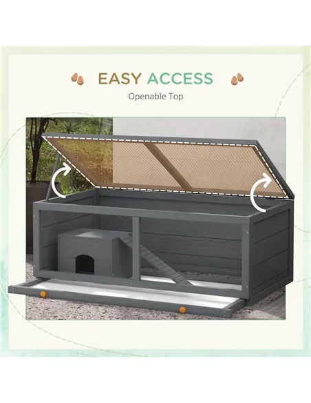 PawHut Wooden Hamster Cage with Sliding Tray, Openable Top, Hut for Syrian Hamster, Grey