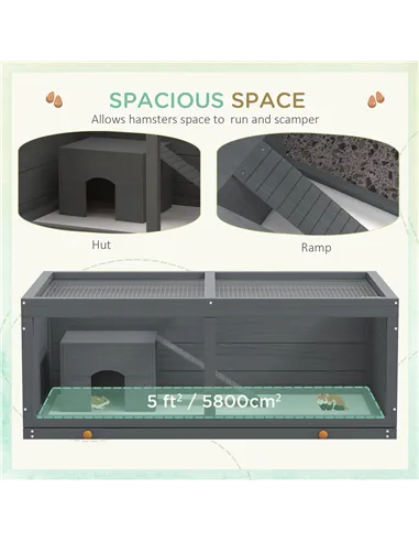 PawHut Wooden Hamster Cage with Sliding Tray, Openable Top, Hut for Syrian Hamster, Grey