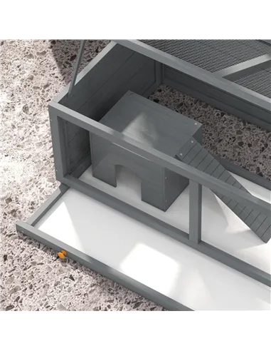 PawHut Wooden Hamster Cage with Sliding Tray, Openable Top, Hut for Syrian Hamster, Grey