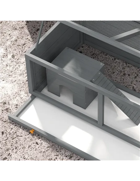 PawHut Wooden Hamster Cage with Sliding Tray, Openable Top, Hut for Syrian Hamster, Grey