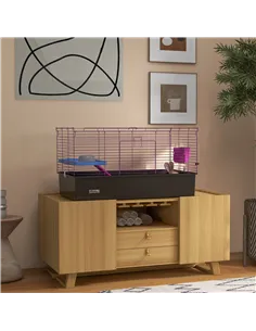 PawHut Chinchillas Small Rabbit Guinea Pig Small Animal Cage, Pet Playhouse, with Platform, Ramp, 99 x 52 x 53cm, Black 2