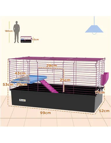 PawHut Chinchillas Small Rabbit Guinea Pig Small Animal Cage, Pet Playhouse, with Platform, Ramp, 99 x 52 x 53cm, Black