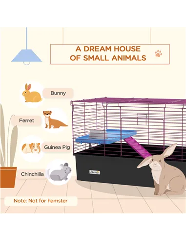PawHut Chinchillas Small Rabbit Guinea Pig Small Animal Cage, Pet Playhouse, with Platform, Ramp, 99 x 52 x 53cm, Black