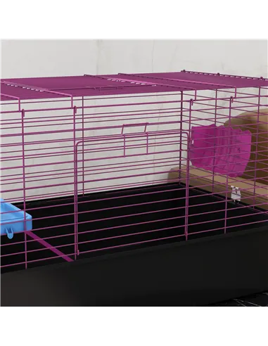 PawHut Chinchillas Small Rabbit Guinea Pig Small Animal Cage, Pet Playhouse, with Platform, Ramp, 99 x 52 x 53cm, Black