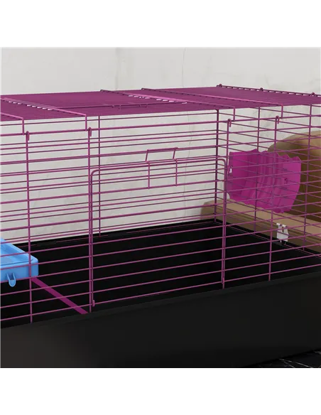 PawHut Chinchillas Small Rabbit Guinea Pig Small Animal Cage, Pet Playhouse, with Platform, Ramp, 99 x 52 x 53cm, Black