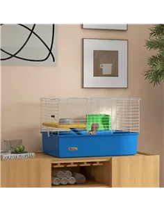PawHut Chinchillas Small Rabbit Guinea Pig Small Animal Cage, Pet Playhouse, with Platform, Ramp, 71 x 46 x 47cm, Blue 2