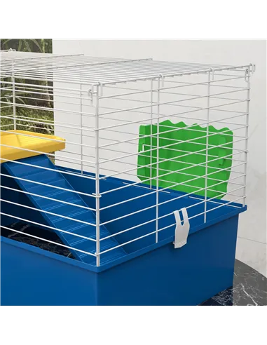 PawHut Chinchillas Small Rabbit Guinea Pig Small Animal Cage, Pet Playhouse, with Platform, Ramp, 71 x 46 x 47cm, Blue