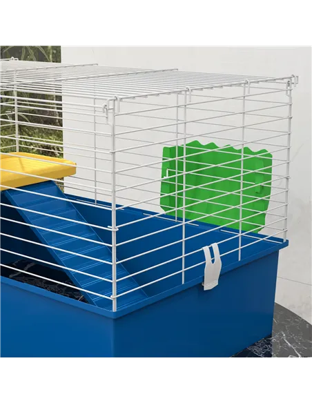 PawHut Chinchillas Small Rabbit Guinea Pig Small Animal Cage, Pet Playhouse, with Platform, Ramp, 71 x 46 x 47cm, Blue