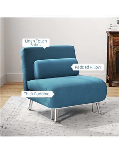 HOMCOM Single Velvet-Feel Sleeper Chair - Blue