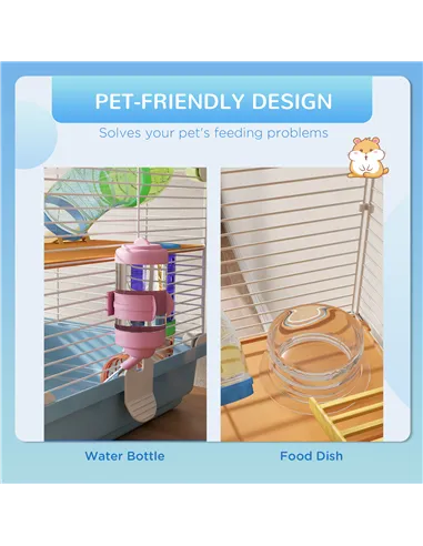 PawHut 5 Tier Hamster Cage Carrier Habitat w/ Exercise Wheels, Tunnel, Light Blue