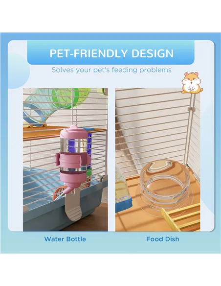 PawHut 5 Tier Hamster Cage Carrier Habitat w/ Exercise Wheels, Tunnel, Light Blue