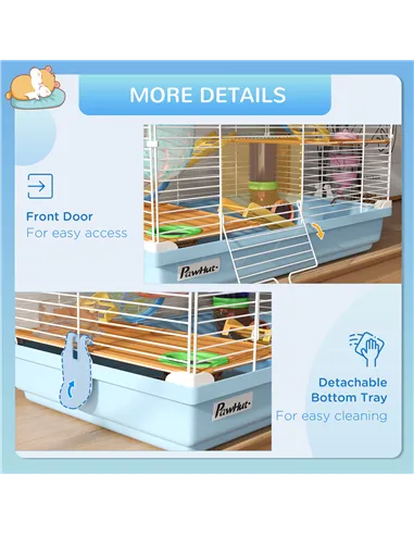 PawHut 5 Tier Hamster Cage Carrier Habitat w/ Exercise Wheels, Tunnel, Light Blue