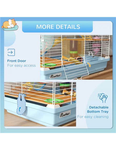 PawHut 5 Tier Hamster Cage Carrier Habitat w/ Exercise Wheels, Tunnel, Light Blue