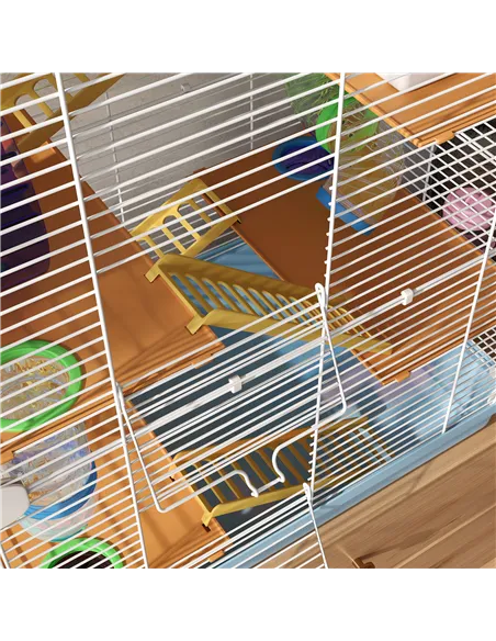 PawHut 5 Tier Hamster Cage Carrier Habitat w/ Exercise Wheels, Tunnel, Light Blue