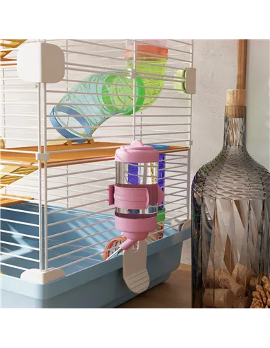 PawHut 5 Tier Hamster Cage Carrier Habitat w/ Exercise Wheels, Tunnel, Light Blue