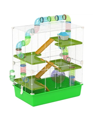 PawHut Hamster Cage w/ Water Bottle, Exercise Wheel, Tubes, Ramps - Green