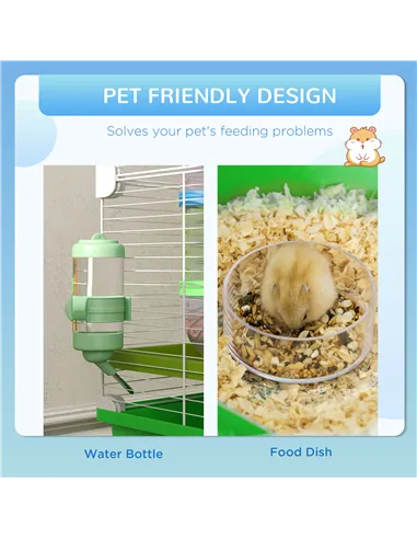 PawHut Hamster Cage w/ Water Bottle, Exercise Wheel, Tubes, Ramps - Green