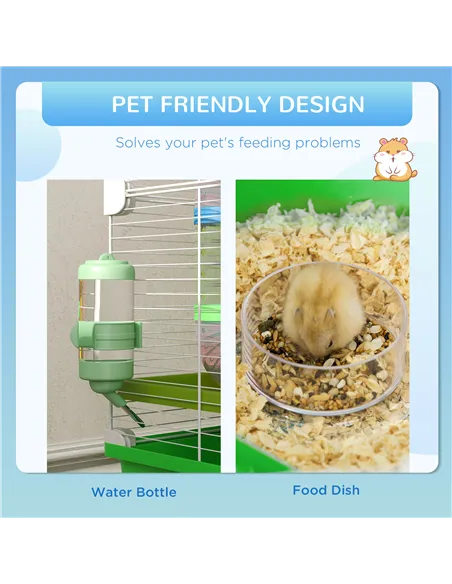 PawHut Hamster Cage w/ Water Bottle, Exercise Wheel, Tubes, Ramps - Green