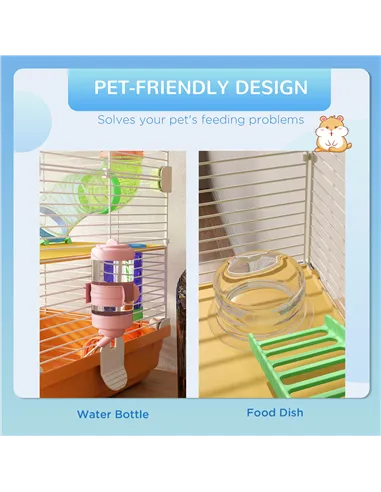 PawHut 5 Tier Hamster Cage Carrier Habitat w/ Exercise Wheels, Tunnel, Orange