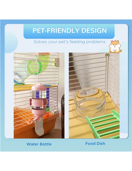 PawHut 5 Tier Hamster Cage Carrier Habitat w/ Exercise Wheels, Tunnel, Orange