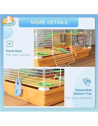 PawHut 5 Tier Hamster Cage Carrier Habitat w/ Exercise Wheels, Tunnel, Orange