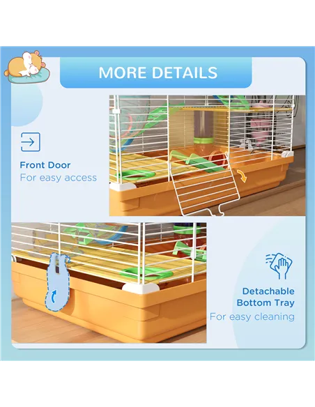 PawHut 5 Tier Hamster Cage Carrier Habitat w/ Exercise Wheels, Tunnel, Orange