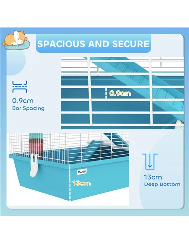PawHut 4 Tier Hamster Cage w/ Tubes, Exercise Wheel, Hut, Water Bottle, Food Dish, Ramps, for Dwarf Hamster, Light Blue