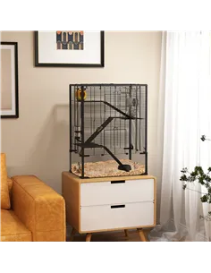 PawHut Four-Tier Hamster Cage with Deep Tempered Glass Bottom, Hut, Running Wheel, Food Dish, Water Bottle, 60 x 40 x 80cm 2