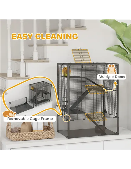 PawHut Four-Tier Hamster Cage with Deep Tempered Glass Bottom, Hut, Running Wheel, Food Dish, Water Bottle, 60 x 40 x 80cm