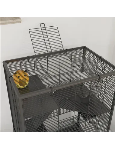PawHut Four-Tier Hamster Cage with Deep Tempered Glass Bottom, Hut, Running Wheel, Food Dish, Water Bottle, 60 x 40 x 80cm