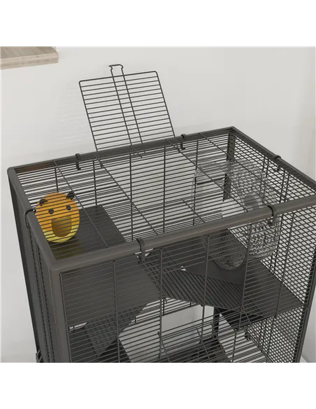 PawHut Four-Tier Hamster Cage with Deep Tempered Glass Bottom, Hut, Running Wheel, Food Dish, Water Bottle, 60 x 40 x 80cm