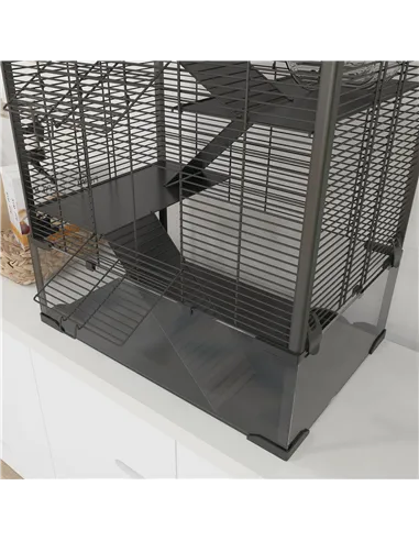 PawHut Four-Tier Hamster Cage with Deep Tempered Glass Bottom, Hut, Running Wheel, Food Dish, Water Bottle, 60 x 40 x 80cm