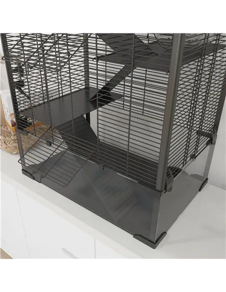 PawHut Four-Tier Hamster Cage with Deep Tempered Glass Bottom, Hut, Running Wheel, Food Dish, Water Bottle, 60 x 40 x 80cm