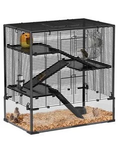 PawHut Four-Tier Hamster Cage with Deep Tempered Glass Bottom, Hut, Running Wheel, Food Dish, Water Bottle, 78.5 x 48.5 x 80cm