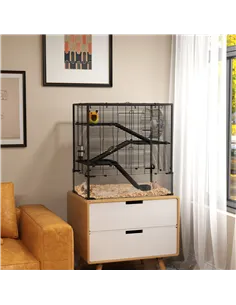 PawHut Four-Tier Hamster Cage with Deep Tempered Glass Bottom, Hut, Running Wheel, Food Dish, Water Bottle, 78.5 x 48.5 x 80cm 2