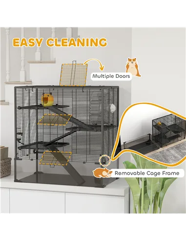 PawHut Four-Tier Hamster Cage with Deep Tempered Glass Bottom, Hut, Running Wheel, Food Dish, Water Bottle, 78.5 x 48.5 x 80cm