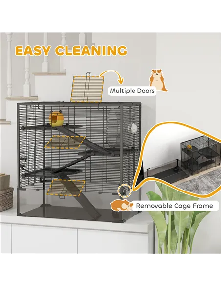 PawHut Four-Tier Hamster Cage with Deep Tempered Glass Bottom, Hut, Running Wheel, Food Dish, Water Bottle, 78.5 x 48.5 x 80cm