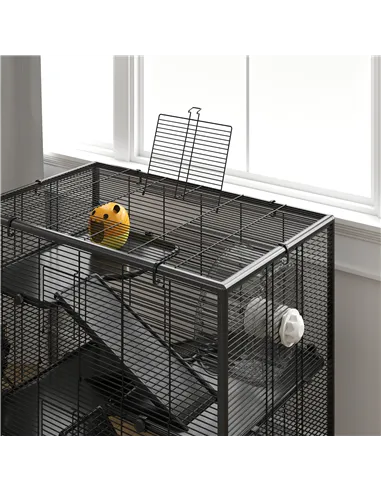 PawHut Four-Tier Hamster Cage with Deep Tempered Glass Bottom, Hut, Running Wheel, Food Dish, Water Bottle, 78.5 x 48.5 x 80cm