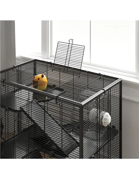 PawHut Four-Tier Hamster Cage with Deep Tempered Glass Bottom, Hut, Running Wheel, Food Dish, Water Bottle, 78.5 x 48.5 x 80cm
