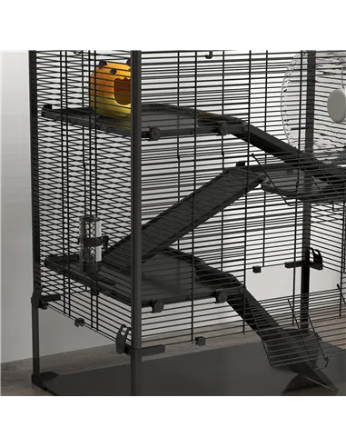 PawHut Four-Tier Hamster Cage with Deep Tempered Glass Bottom, Hut, Running Wheel, Food Dish, Water Bottle, 78.5 x 48.5 x 80cm