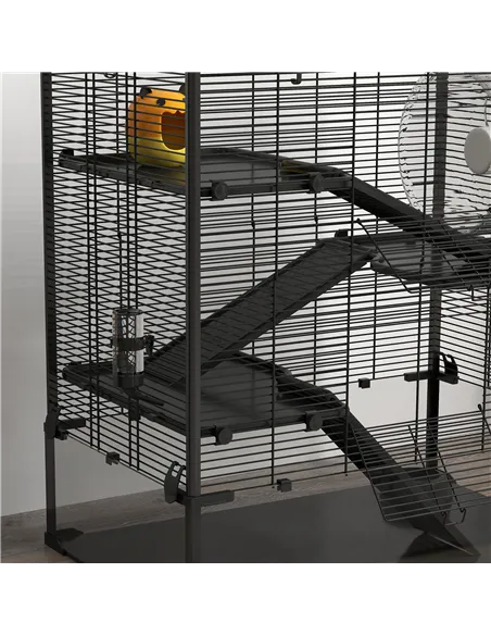 PawHut Four-Tier Hamster Cage with Deep Tempered Glass Bottom, Hut, Running Wheel, Food Dish, Water Bottle, 78.5 x 48.5 x 80cm