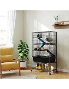 PawHut 5 Levels Rolling Small Animal Cage with Non Slip Ramps, Slide Out 16cm Deep Tray, 88 x 48 x 150.5cm, Dark Grey 2