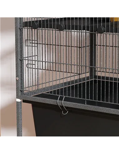 PawHut 5 Levels Rolling Small Animal Cage with Non Slip Ramps, Slide Out 16cm Deep Tray, 88 x 48 x 150.5cm, Dark Grey