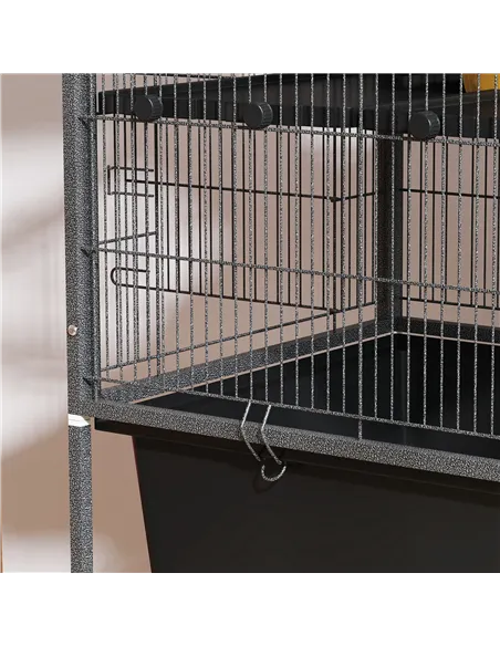 PawHut 5 Levels Rolling Small Animal Cage with Non Slip Ramps, Slide Out 16cm Deep Tray, 88 x 48 x 150.5cm, Dark Grey