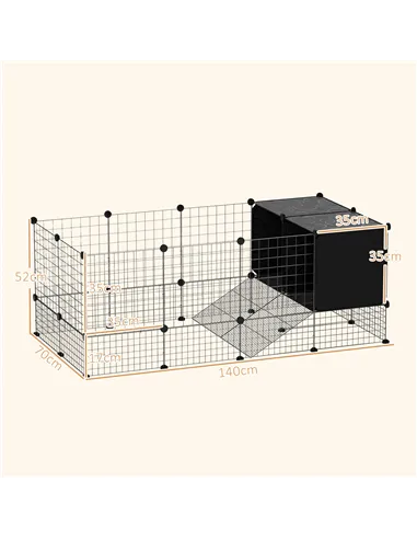 PawHut DIY Small Animal Cage with Elevated Huts, C&C Cage for Guinea Pigs, Hedgehogs, Rabbits, 31 Panels, Black