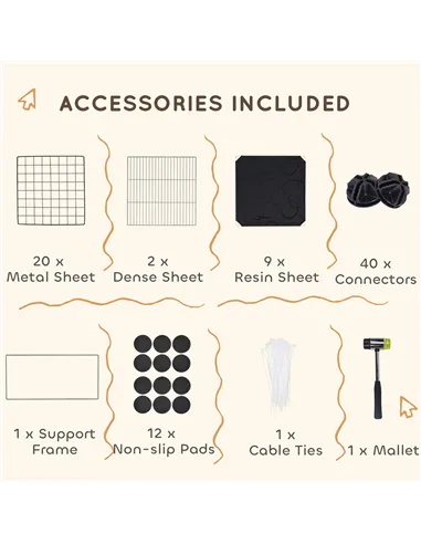 PawHut DIY Small Animal Cage with Elevated Huts, C&C Cage for Guinea Pigs, Hedgehogs, Rabbits, 31 Panels, Black