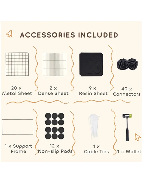 PawHut DIY Small Animal Cage with Elevated Huts, C&C Cage for Guinea Pigs, Hedgehogs, Rabbits, 31 Panels, Black