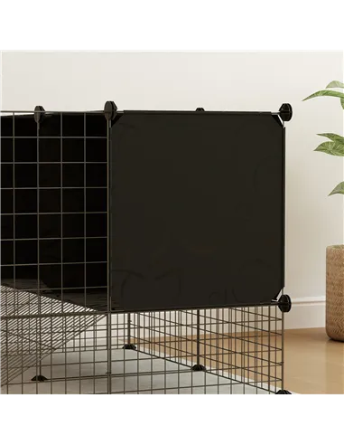 PawHut DIY Small Animal Cage with Elevated Huts, C&C Cage for Guinea Pigs, Hedgehogs, Rabbits, 31 Panels, Black