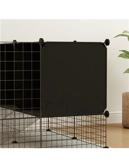 PawHut DIY Small Animal Cage with Elevated Huts, C&C Cage for Guinea Pigs, Hedgehogs, Rabbits, 31 Panels, Black