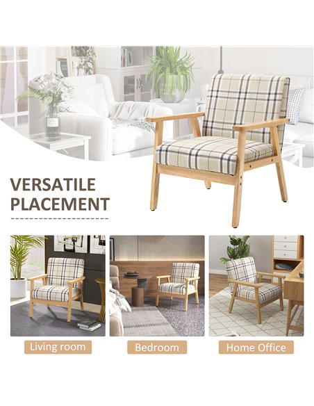 HOMCOM Modern One Seater Sofa for Living Room, Linen Fabric Small Couch with Rubber Wood Frame, Armrests, Lattice Pattern, Uphol